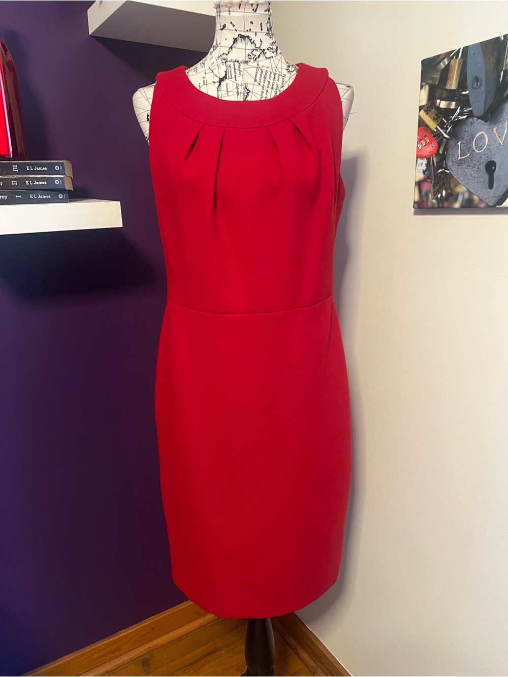 Talbots Red Sleeveless Dress with Pleated Top